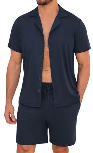 Marvmys Mens Pyjamas Shorty Short Sleeve Set Navy Blue