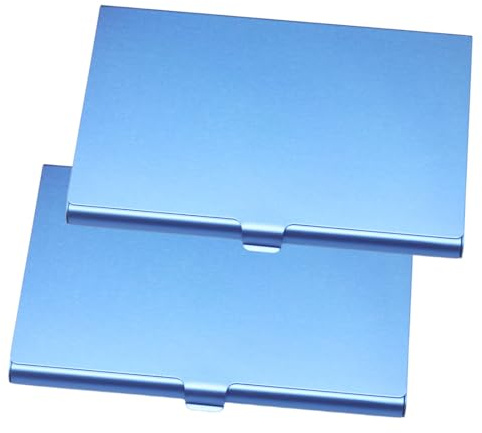 PLABBDPL Estuches para tarjetas de visita, 2piezas de aluminio superligero para tarjetas de visita, tarjetero delgado profesional, carteras de metal para viajes y negocios para mujeres y hombres, Azul