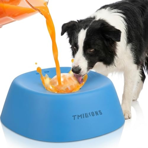Dog Bowl No-Spill Slow Feeder with Safety-Lock Ball, Anti-Slip Heavy Base, 180ml (3/4 Cup) Liquid Treat Lick Bowl for Yogurt, Broth & Puree, Enrichment & Calm Feeding for Small & Medium Dogs (Blue)