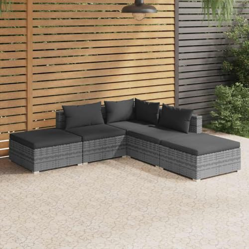 Nqyjm Juego de salón de jardín con cojines de ratán de polietileno, gris, mobiliario de balcón, grupo de asientos de exterior, ideal para jardín, terraza, balcón, modelo de sección de esquina + 2