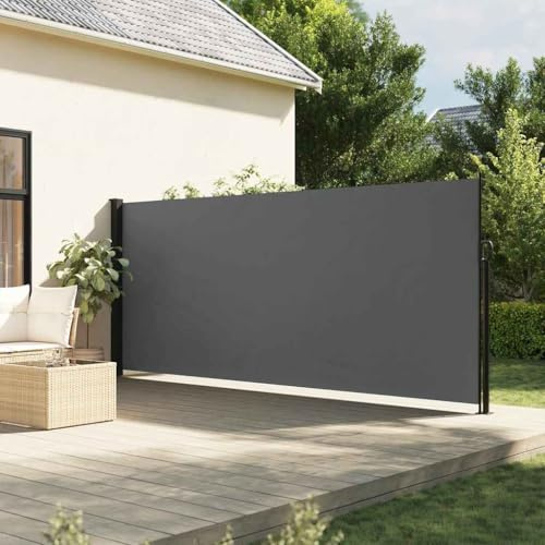 WITREE Toldo Lateral Retráctil con Enrollado Automático Protector Solar a Prueba de Viento, Protección de la Intimidad para Balcón, Jardin Antracita-180 x 600 cm