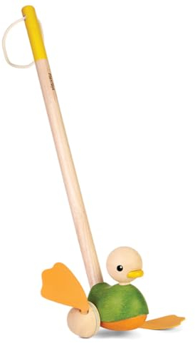 PlanToys Schiebespielzeug Ente - Nachziehtiere ab 1 Jahr aus Holz - Nachziehspielzeug Schnecke - Holzspielzeug Baby aus nachhaltiges Holz - mit einem Flip-Flop-Geräusch