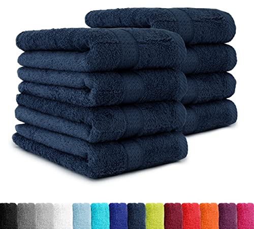 BaSaTex - 8er Pack Handtücher Premium 50x100 cm aus Baumwolle - Frottee Handtuch Set mit Aufhänger - Öko-Tex Made in Green Zertifiziert - Marine Dunkelblau