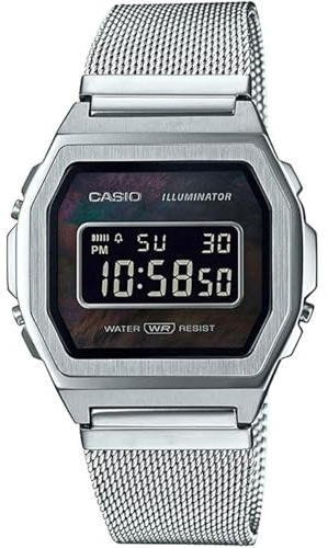 Casio Vintage Iconic Damen Armbanduhr Edelstahl/Silber/Schwarz / 38 mm
