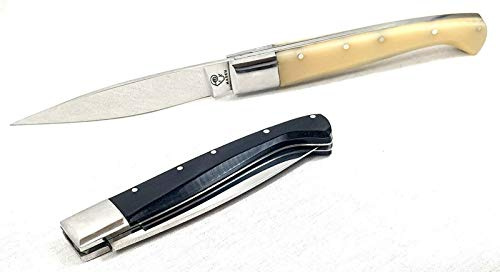 ARMERIAONLINE SINCE 1999 Coltello coltellino sardo tipo pattada da caccia piccolo da collezione manico in corno sardegna tascabile richiudibile (Nero, CHIUSO 10,2CM LAMA 8,5 APERTO 18,8CM)