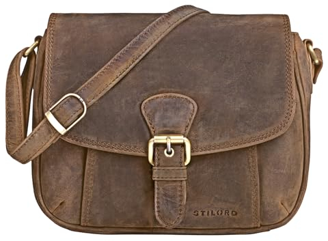 STILORD 'Violeta' Leder Umhängetasche Damen Vintage Handtasche klein Schultertasche Abendtasche Partytasche Freizeittasche Echtleder, Farbe:mittel - braun
