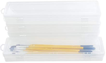 4-pack förvaringsfodral i plast lång pennlåda linjal fodral vattenfärg borste ritningsverktyg förvaringsbox konstverktyg låda behållare fodral för konsthantverk, kontorsmaterial, sminkartiklar