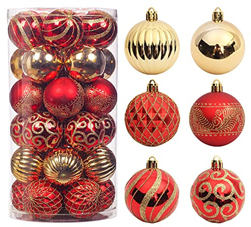 30 pcs Christmas Tree Balls, 2.36 Christmas Ornament Decorations Shatterproof Ornaments Gold and Red Color Painted Christmas Baubles Decorations for Party Wedding Christmas Decor