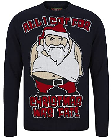 Tokyo Laundry Men's Fat Santa Motif Novelty Christmas Jumper - Ink - M