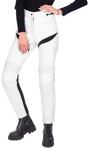 Corelli MG Equilibrium weiße Damen Motorradhose aus Leder mit Protekoren Lederhose Tourenhose Rindsleder-Hose für Frauen Echtleder (M (EU36))