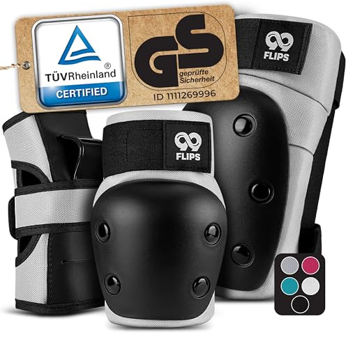 99FLIPS Protezioni Pattini Skateboard Adulto e Giovani - Set di Protezioni da donna con ginocchiere e gomitiere - protezione skate - pattini da ghiaccio - DIVE Talla M Grigio