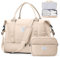 Reisetasche Damen Handgepäck Tasche Sporttasche mit Kulturbeutel Weekender Bag Schwimmtasche Wasserdicht Travel Duffle Bag Fitnesstasche Trainingstasche Krankenhaustasche mit Schuhfach,C5-Beige