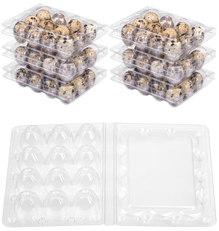 Packung 50 Quail Eierboxen, 12-Gitter PVC Quail Eierhalter, transparente Quail Eierschalen mit Deckel, Aufbewahrungsbox für Quail Eier