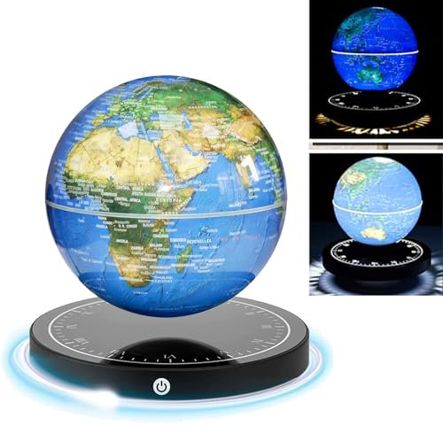 Floating Globe, Magnetic Levitating Globe with Led Light, Cool Gadgets Floating Globe Decor, 360° Rotating Geographic Globe World Map for Home Office Decor, Great Gifts Fathers/husbands/kids/bosses