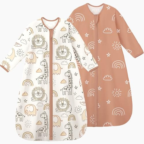 Yoofoss Baby Sleeping Bag 0.5 Tog - 18-24 Months 2 Pack Summer Sleeping Bag Baby with Arms 100% Organic Cotton Sleep Sack with Sleeves for Newbron Infant Toddler