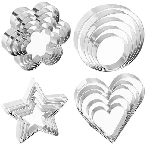 20 PCS Biscuit Cutters for Baking Stainless Steel Star Circle Cutter for Food Flower Shaped Heart Cookies Cutters Set Heart Small Star Cookies Cutter for Valentine's Day Holiday (4 Styles 5 PCS Each)