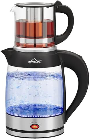2200W Glas Wasserkocher 1.8L + 0.8L Teekocher Teekannen mit Warmhaltefunktion und Teetrichter, Kabellos Wasserkessel mit 360° Basis, BPA frei, Trockengehschutz, Auto-Off, Edelstahl