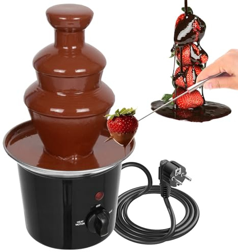 Fuente de chocolate, fuente de chocolate de 3 niveles de acero inoxidable, fuente de fondue eléctrica de 60 W con función de fusión y fundición para fiestas, bodas y cumpleaños, capacidad de 400 G