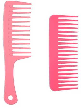 2 Pcs Pink Wide Tooth Comb Shower Combs for Curly Hair Large Tooth Detangler Comb, Wide Toothes Hair Care Combs Set for Women Men Dry Wet Curly Hairs