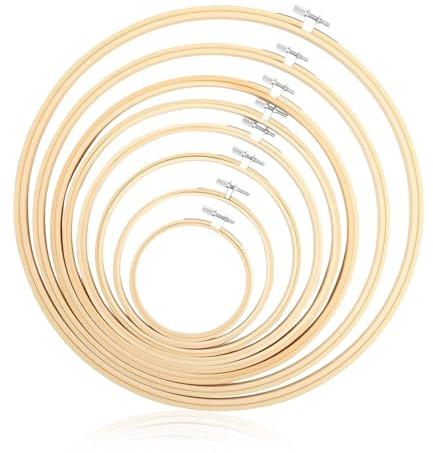 8 Stück Stickrahmen, 10/13/15/17/20/23/25/30cm Embroidery Hoop Bambus Kreuzstich Ring Stickrahmen Set Einstellbar Stickring Sticken Zubehör für Stickereien DIY Stick Rahmen
