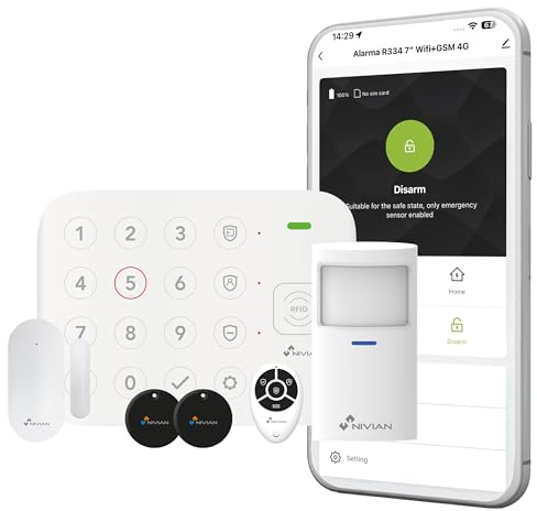 NIVIAN WLAN Alarmanlage für Zuhause – Komplett-Kit mit Tastatur, Bewegungsmelder, Tür-/Fenstersensor, Fernbedienung & RFID Karten – App gesteuert, Smart-Home kompatibel