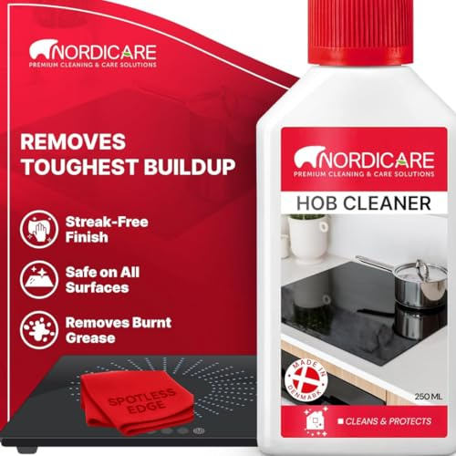 Hob Cleaner Suitable for Ceramic, Glass, Induction Hob & Stove Use, Includes 30cm x 30cm Microfibre Cloth, Helps Protect For Everyday Use, 250ml