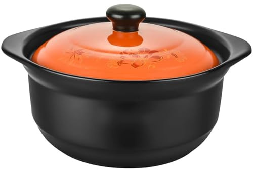 pentole di terracotta per cucinare, Pentole Casseruola Grande Argilla, con Coperchio Doppio Manico di Terracotta Resistenti al Calore(4.5L/4.1Quarts)