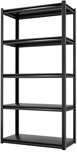 Himimi Étagère de Rangement 5 Niveaux 1000 kg Étagère Métallique Robuste avec Clayettes Réglables en Hauteur Étagère Ouverte pour Cave Garage Entrepôt Cuisine Rayonnage de Stockage 90x40x182 cm Noir