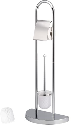 bremermann WC-Garnitur mit Rollen- und Bürstenhalter, Schwerer Fuß, freistehend (Silber)