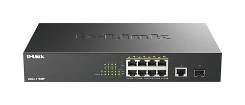 D-Link DGS-1010MP 10 Port Gigabit Max PoE Switch (8 Gigabit 30W PoE+ Ports, 125W PoE Budget, SFP-Glasfaser-Uplink, Lüfterlos, Leise, Stromsparend, Metallgehäuse)