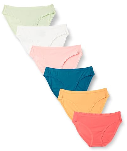 Amazon Essentials Braguita de bikini de algodón (disponible en tallas grandes) Mujer, Pack de 6, Estallido de Colores Bonitos, 42