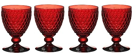 Villeroy & Boch Boston Coloured - Set di 4 bicchieri da vino rosso, 310 ml, con motivo sfaccettato, in cristallo per vino rosso, lavabili in lavastoviglie, colore: rosso