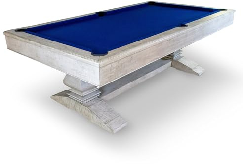 Hathaway Montecito 8ft Pool Table for Game Room – Billiard Table with Poly-Coated Non-Slate Playfield, Drop Pockets, Leg Levelers – Includes Cues, Pool Balls, Chalk, Triangle, Brush – Driftwood Finish