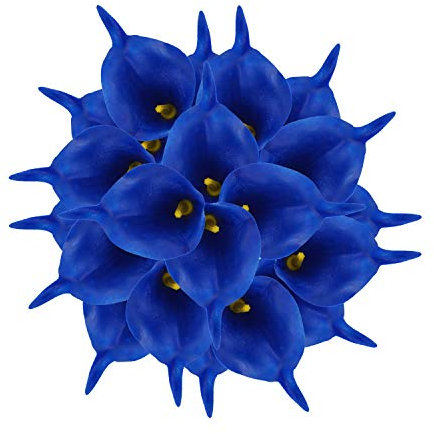 Leshabayer, 20 fiori artificiali, bouquet di giglio artificiali, realistico al tatto, ideale per matrimoni, casa, giardino, feste, decorazione da tavola (blu reale)