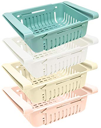 joeji's Kitchen Set Scatole Portaoggetti E Organizzazione, Per Cucina, Frigorifero, Organizer Per Cassetti Retrattili, Per Frigorifero, Frigorifero, Blu, Rosa, Beige e Colori (Set de 4)