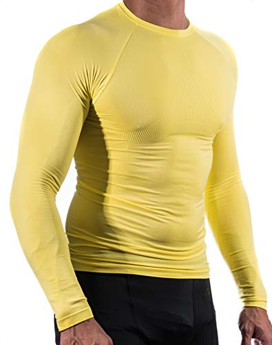13MW Camiseta Térmica Profesional | Hombre | Tejido Reforzado | Transpirable (Amarillo, M-L)