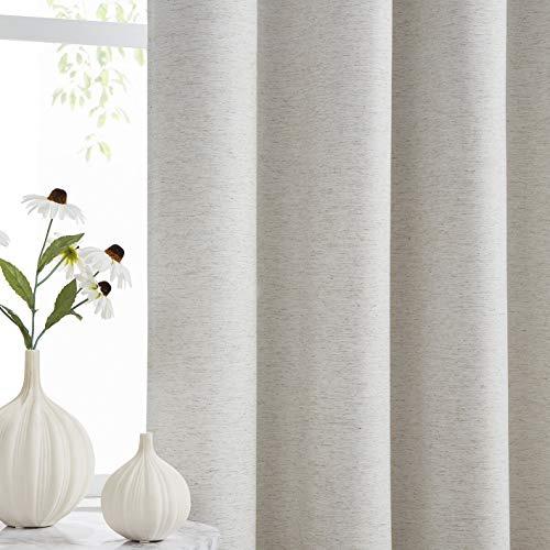 Ivory Blackout Curtains for Bedroom Living Room 52 x 72 Inch Drop Natural Beige Linen Look Blackout Curtain Set with White Coating Solid Thermal Insulated Energy Saving Eyelet Curtain Drapes 2 Panels