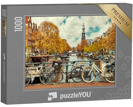 puzzleYOU: Puzzle 1000 Teile „Fahrräder an der Amstel in Amsterdam“ – aus der Puzzle-Kollektion Holland, Amsterdam, Europäische Städte