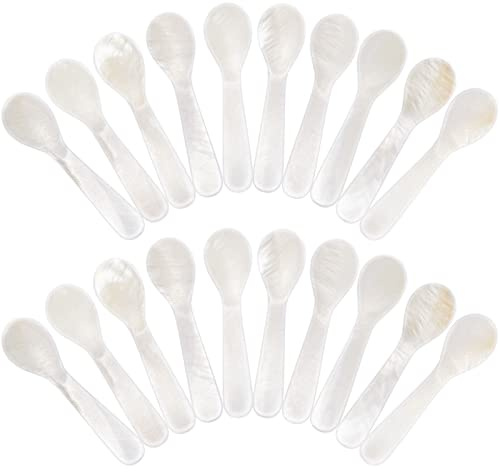 Patelai 20 Pieces Set of Caviar Spoons Mother of Pearl Spoons with Handcraft Round Handle for Caviar, Egg, Ice Cream, Coffee, Kitchen, Restaurant for Serving Caviars (7cm/2.75 Inch)