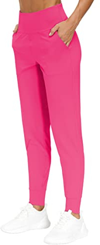 THE GYM PEOPLE Women's Workout Joggers Pants Lightweight Lounge Leggings, Bright Pink, S