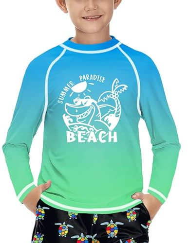 BesserBay Rashguard Maillot de bain anti-UV à manches longues pour enfant Séchage rapide Pour garçon 110-160 cm, vert plage, 110