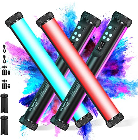 2Pack RGB LED Video Light Stick Wand,3200K~8500K Magnetic Photography Tube Light,360° Full RGB Light Stick with 4000mAh Battery for YouTube Video,Vlog,Live Game Streaming…