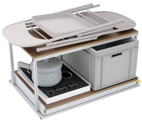 Tinobu Regalsystem mit stabiler Ablage für Wohnmobilzubehör, Länge 60cm, 220kg Schwerlastauszug (Breite: Individuell)