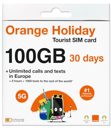 100GB 30 Day Orange Europe SIM Card, 120 Minutes Calls+1000 Texts to Worldwide. Fresh Stock, Upgraded Offer, 5G Network!