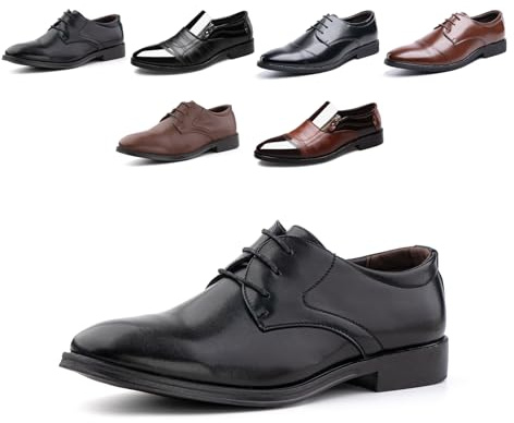 Derbies Shoes Men Oxford Shoes Classic Brogues Casual Patent Leather Lace Up Formal Dress Shoes Business Wedding Lightweight Non-Slip GJA1118 Black UK 9