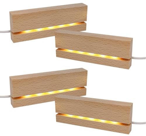 JOJOCY Base in legno per esposizione con luci LED, colore caldo, rettangolare, illuminata, supporto lastra acrilico 3 mm, vetro resina artistica giallo