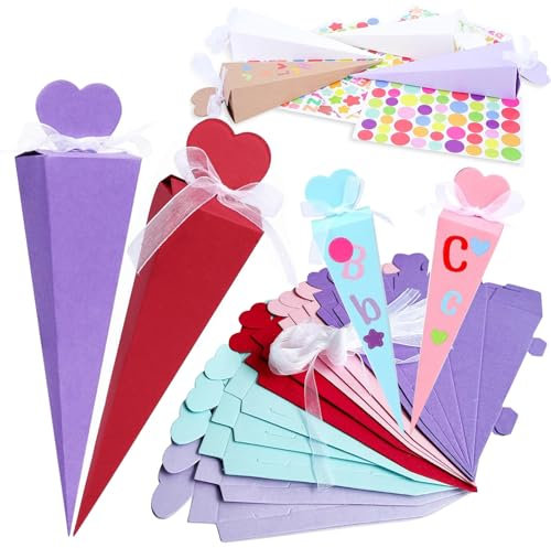 PnxdeobXL 32 Stück Geschwisterschultüte, Schultüte Klein, Zuckertüte zum Befüllen, Schultüte Klein zur Einschulung, für Party