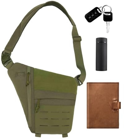 Stöldsäker crossbodyväska, axelväska under armarna, reseryggsäck utomhus - mångsidig midjeväska för utomhusresor, i nylon, justerbar och vattentät för resor, militärgrön, Se référer au descriptif, Se