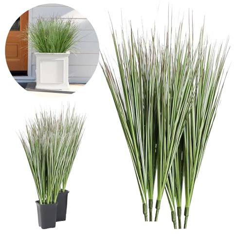 RHQFDM 12 Pieces Artificial Ornamental Grasses That Look Real,UV-Resistant Artificial Green Plant for Outdoors,52cm Faux Decorative Grasses,Perfect for Table,Mantel,and Bookshelf Styling(Green)