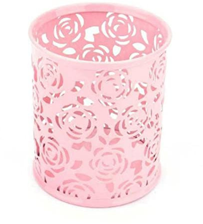 NUOBESTY Metal Rose Flower Hollow Pen Pot Pencil Holder Pink Desktop Organizer Container for Office School Stationery
